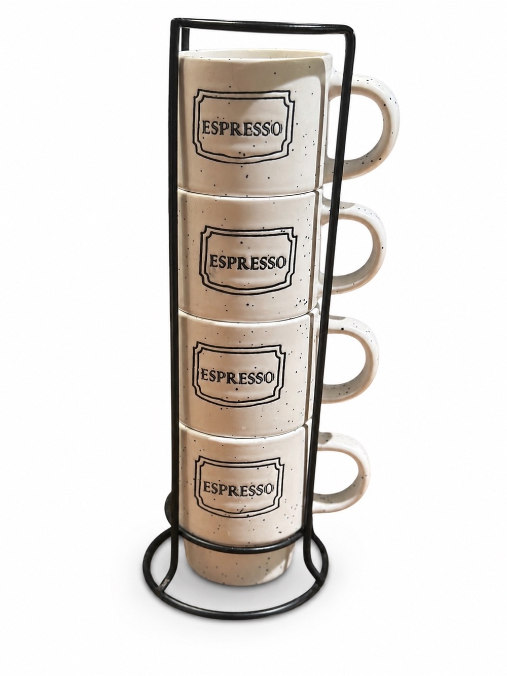 Stackable Cream Espresso Cups with Black Rack - Set of 4